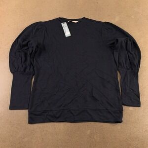 Doux Womens Size Small Zohar Black Long Puff Sleeve Crew Neck Top NWT